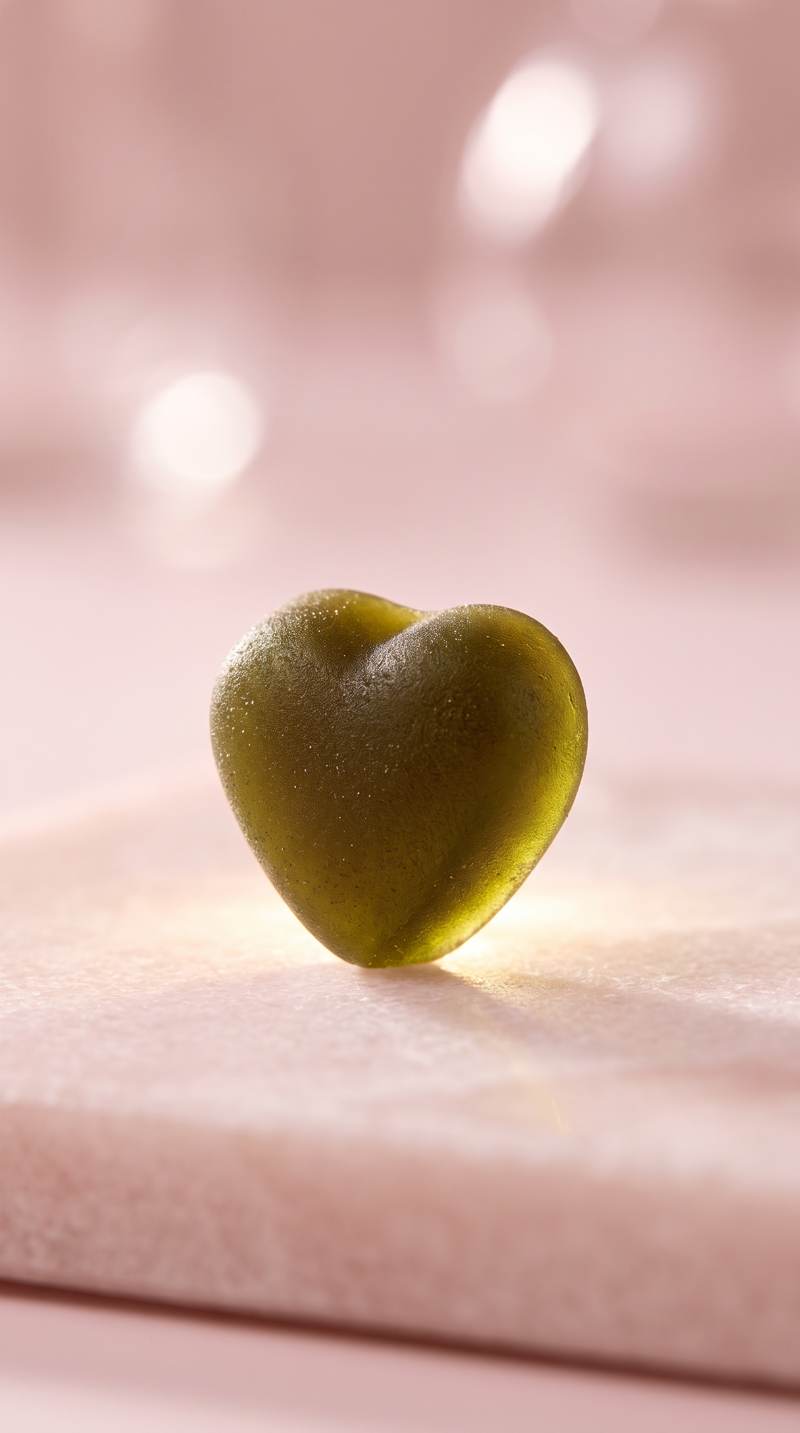 Gummie cœur au matcha éclairé en contre-jour